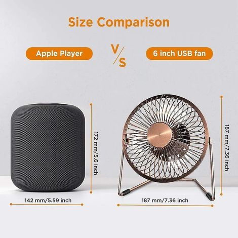 Mini-USB-Ventilator, Tischventilator aus Metall, klein, leise, leistungsstark, 360° verstellbar, 15 cm, Bronze, für Zuhause, Büro/Camping (1/5)