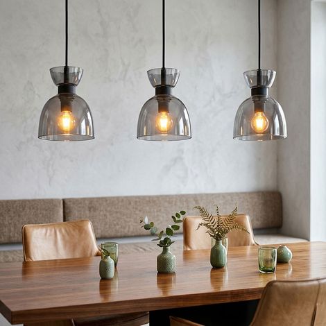 Suspension LED, lampe de salle à manger à 3 ampoules, noire, en verre, H 120 cm (1/5)