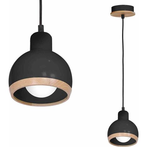 Suspension Milagro Oval noire bois clair Ø17 E27 40W (1/5)