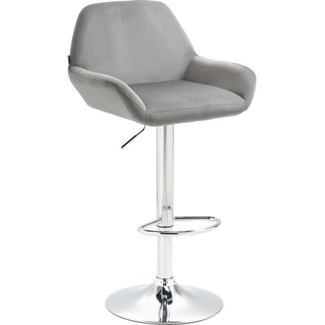 Tabouret de bar en velours rembourré gris base trompette métal chromée TDB10427 (1/5)