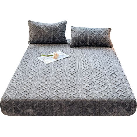 Housse de matelas en taffetas pièce unique couvre-lit en velours de lait chaud d'hiver protège-matelas antidérapant de couleur unie
