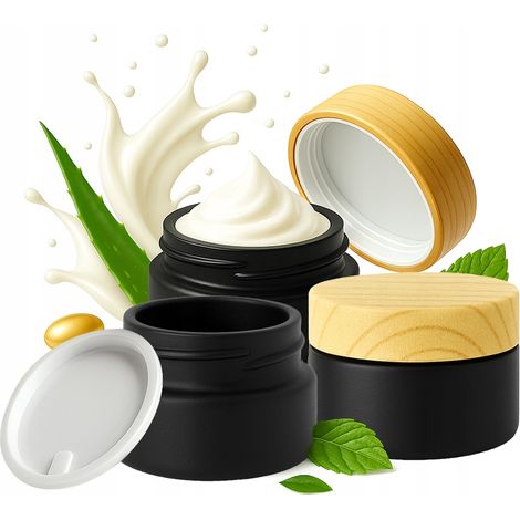 20 pots en verre noir mat de 5 g pour crèmes, baumes, pommades et gels cosmétiques (1/5)