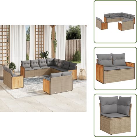 11-tlg. Garten-Sofagarnitur mit Kissen Beige Poly Rattan - Gartenmöbel - Rattan Möbel - Lounge Set - Gartenlounge - Esszimmergarnitur (1/5)