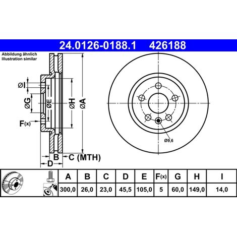 Lot de 2 Disques de frein ATE 24.0126-0188.1 CHEVROLET 13515909 13597467