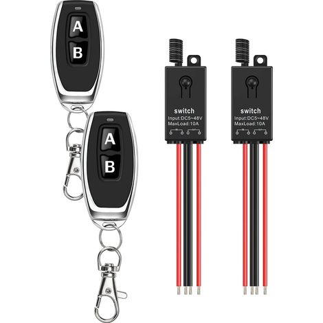 Interrupteur sans fil 12V,2 voies mini interrupteur à distance DC 5V/12V/24V/48/10A Relais Interrupteur sans fil avec longue portée de 100m pour moteur, lumière LED (1/5)