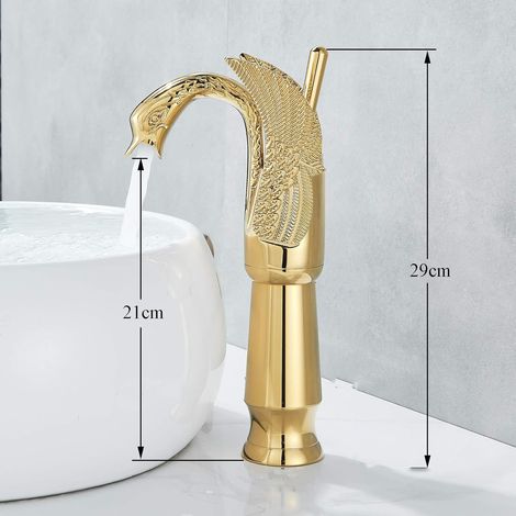 Robinet Salle de Bain en Laiton Mitigeur Doré pour Vasque, Design Elégant Robinet Lavabo Robinettrie de Lavabo Haut avec Eau Chaude et Froide Disponible