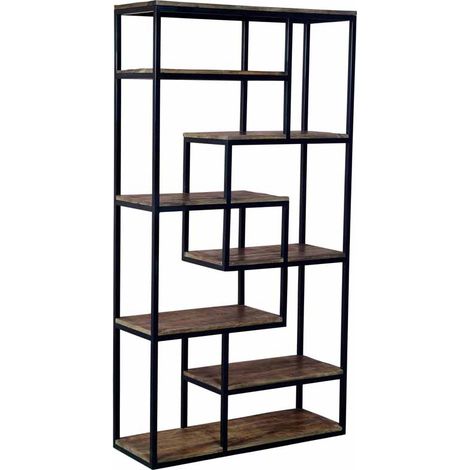 Multi Shelf Industrial Unit - Metal/Wood - L40 x W110 x H203 cm - Black/Brown