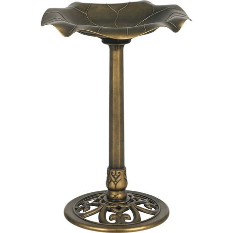 Outsunny baño para pájaros de jardín al aire libre, altura 71 cm, con lavabo diseño hoja de loto y acabado envejecido, ligero y resistente, bronce (1/5)