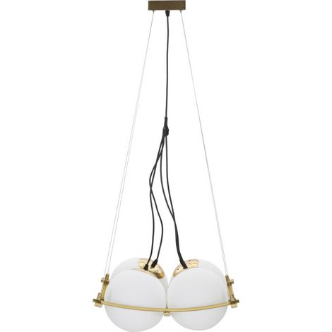 Lampe Suspension en Verre "Japan" 45cm Blanc & Or (1/5)