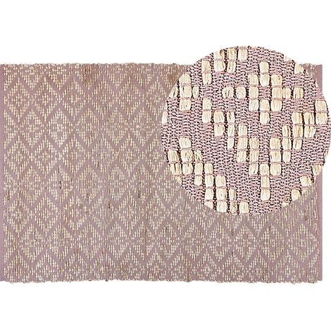 Alfombra de algodón rosa beige 140 x 200 cm yute patrón geométrico retro Gerze (1/5)