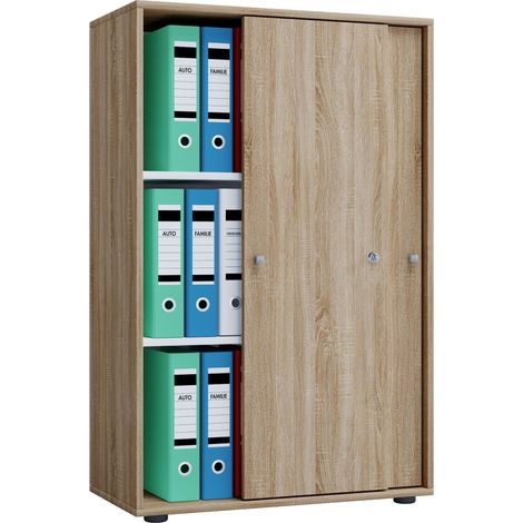 VCM armadietto da ufficio con 3 scomparti  moderno armadietto con porte scorrevoli  Dimensioni ca. B. 70 x A. 111 x T. 40 cm – Lona 3 scomparto (Sonoma rovere (Sägerau))
