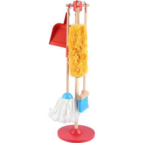 Ensemble de jouets de nettoyage pour enfants, en bois, détachable, comprenant un balai, une serpillière et une brosse pour jouer à faire semblant, pour filles et garçons. Balai de nettoyage combiné JQ (1/5)