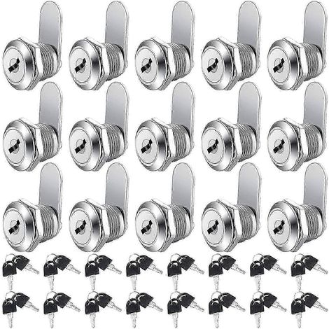 Lot de 16 serrures à came pour armoire, cylindre à clé identique, serrure à came de 5/8 pouce en alliage de zinc, serrure de tiroir sécurisée pour dossiers suspendus. (1/5)