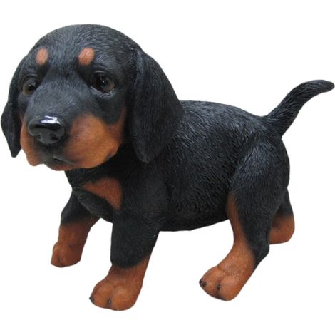 Dekofigur Dackelwelpe stehend 22 x 18 x 13 cm schwarz braun Dekofigur