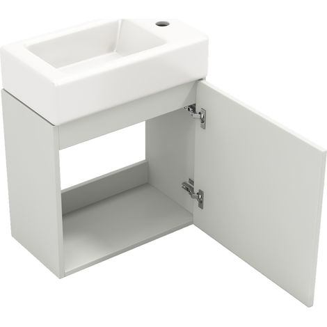 Hängender Badunterschrank mit Keramikwaschbecken 46 cm weiß aus MDF (1/5)