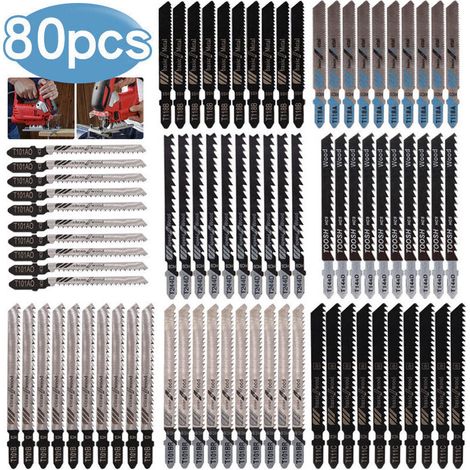 80pcs Lames de Scie Sauteuse à Tige en T , Fabriquées en HCS/HSS, avec étui de rangement pour la coupe du bois, du plastique et du métal