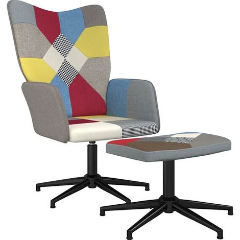 Fauteuil lounge rembourré patchwork avec repose-pieds (1/5)