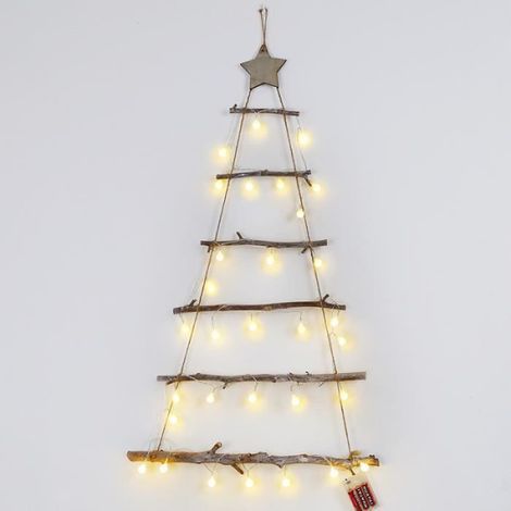 Sapin de Noël - - Suspendu en bois rustique - LED - Décorations uniques - Économie d'espace (1/4)