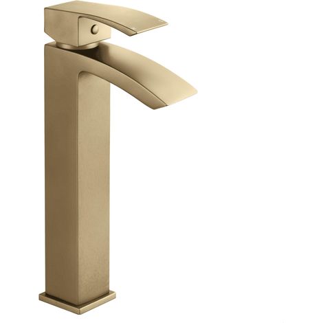 Balterley Contemporary Square Tall Single Lever Deck Mounted Mono Basin Mixer Tap, High Rise Design 307 x 52 x 139mm Brushed Brass