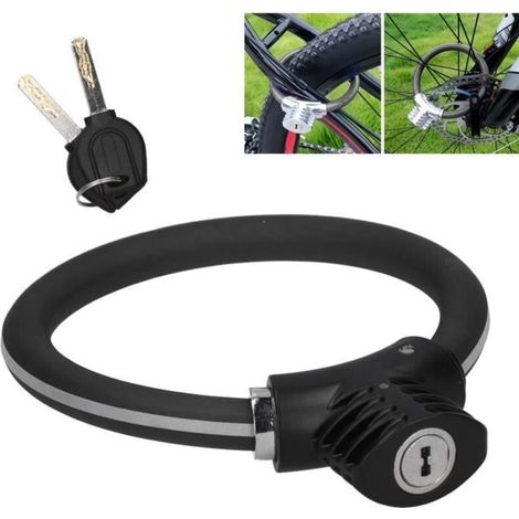 Mini Anneau de Verrouillage de Vélo Câble Antivol de Vélo Accessoire en alliage de zinc (Noir mat réfléchissant) (1/3)