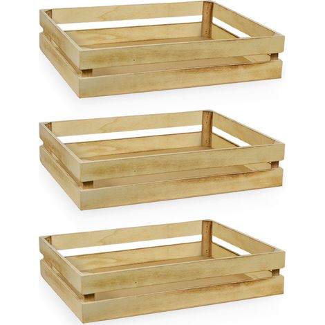 Cassette contenitori in Legno fiammato naturali da 3 Pezzi 37 X 28 X h 8 cm