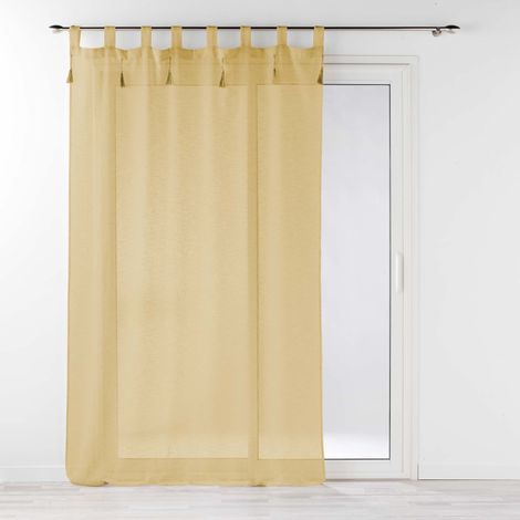 Voilage à passants + pompons 140 x 240 cm polyester effet lin Dalila Miel (1/5)