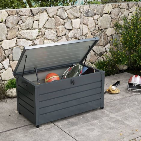 Coffre de jardin extérieur résine tige foncé avec roulettes 100 x 62 x 65 cm (1/5)