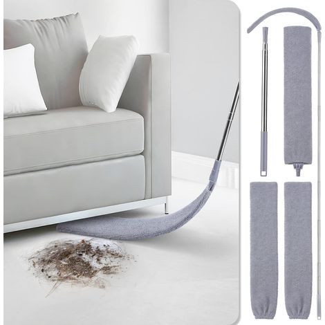 Plumeau rétractable, plumeau plat extensible vers le haut et deux housses en microfibre, plumeau rétractable pour aspirer la poussière sous le canapé, l'armoire ou le lit (1/5)