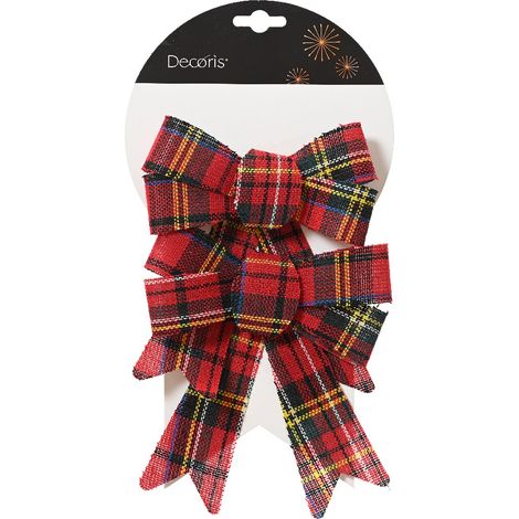 Kaemingk – Nœuds de Noël rouges à carreaux – Polyester et plastique, 17 x 14 cm, lot de 2