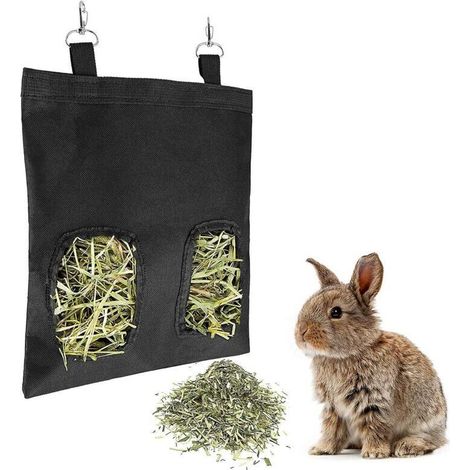 Mangeoire à Foin pour Lapin - Mangeoire à Foin pour Cochon d'Inde à Suspendre, Sac à Foin Pliable pour Petit Lapin Chinchilla Hamster (1pc, Noir) (1/4)