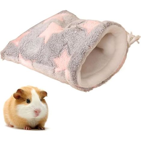 Sac de couchage pour hamster, lit chaud en flanelle avec cordon de serrage et pochette de rangement 18 x 16 cm Panier Étoiles Roses (1/5)