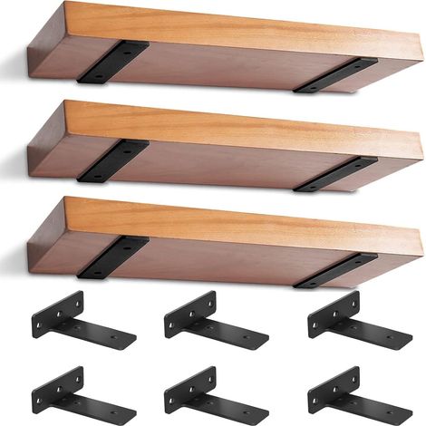6 Pièces - Equerre étagère - Support mural - Fixation invisible pour étagères flottantes - Usage intérieur et extérieur - Noir - 15x15 cm (1/5)