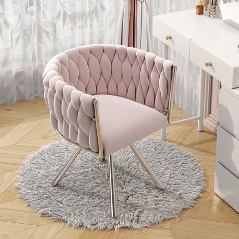 Chaise de coiffeuse en velours, 1 pièce, fauteuil pivotant de luxe pour chambre à coucher, fauteuil pivotant de détente, quatre pieds de support en métal, rose