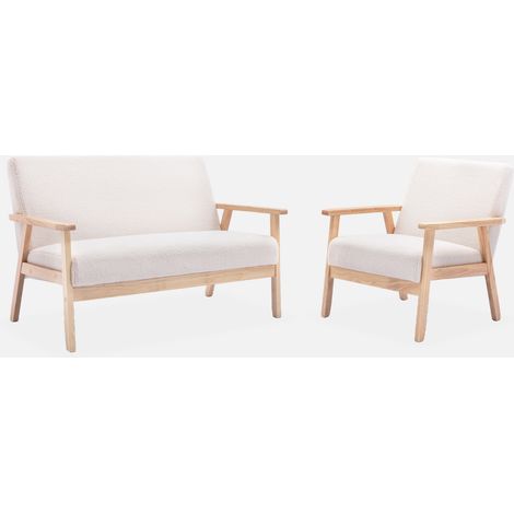 Banco y sillón borreguito y madera de caucho