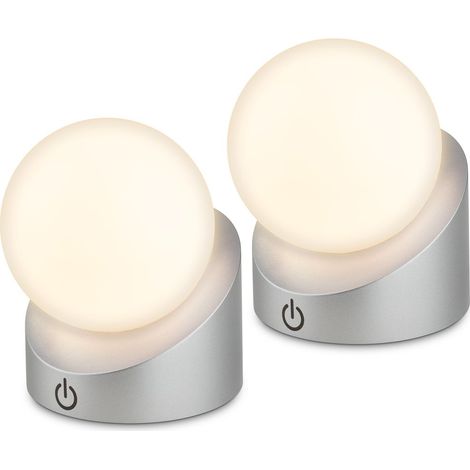 Briloner Sora Mini LED Tischlampe kabellos IP54, 2er Set, Dimmbar, Touch, Kabellos, Spritzwasser- und Staubschutz, Chrom-Matt, 10 x 8 x 9 cm (1/5)