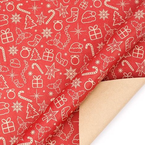Rollo de papel de regalo navideño,43 cm x 3 m,papel kraft impreso,para envolver artículos navideños,con estampado de calcetines/rollos (1/2)