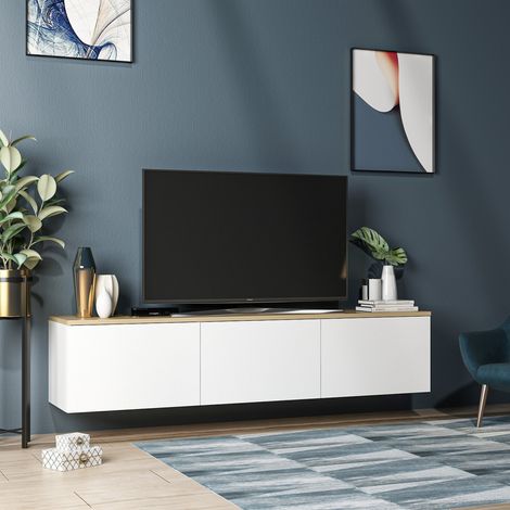 Mobile Porta tv Pianiga, 3 Ante, 3 Vani, Apertura a Ribalta, 160x32x35h cm Bianco (1/5)