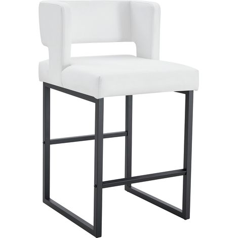 Set de 2 taburetes de bar blancos con patas de metal negras, diseño cuadrado moderno, con respaldo (1/5)