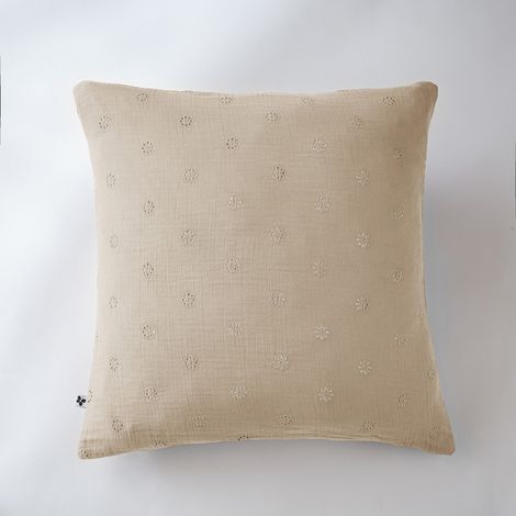 Taie d'oreiller Brodée Déco "Gaïa Boho" 60 x 60 cm & 50 x 70 cm "Gaze de Coton" l'Effet Papillon - Gaia Boho Ficelle - Taie d'oreiller 60 x 60 cm