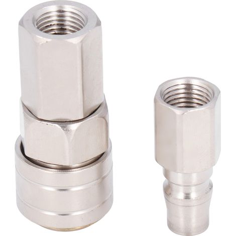 Raccord Pneumatique Rapide Auto-verrouillant en Acier Inoxydable Nickelé, Filetage Femelle 1/4 (SF+PF20), Connecteur d'Air Comprimé pour Tuyau Flexible, Lot Unique (1/5)