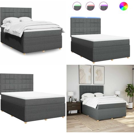 Giroletto a Molle con Materasso Grigio Scuro 140x190 cm Tessuto - Materasso a molle insacchettate - Letto con luci LED