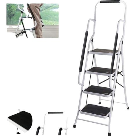Échelle Escabeau, 4 Marches, Design Pliable, 4 Étapes Échelle avec Rampe (1/5)