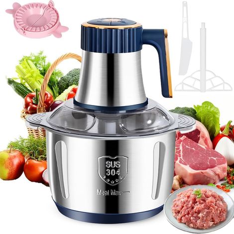 Hachoir électrique Avec Bol En Acier Inoxydable 5L et 6 Lames en Acier Inoxydable,Hachoir à Viande Polyvalent 500W,5 Vitesses,Robot Mixeur Petit Pour Hacher Viande,Oignon,Oeufs,Jus D'orange,Pâte