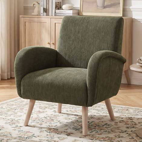 Wahson Poltrona Imbottita in Tessuto, Rivestimento Traspirante Gambe in Legno per soggiorno/Camera da Letto, Verde