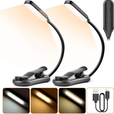 luci di lettura, 7 luci di lettura a LED (bianco freddo e giallo caldo), 3 modalità di luminosità, collo flessibile a 360°, per la prenotazione sul comodino clip leggera per Kindle con luce di lettura (1/5)