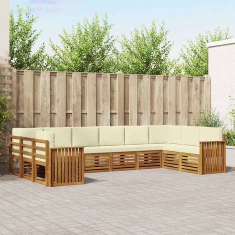 Ecksofa Set mit Kissen 10 pcs Natur und Creme Massivholz Akazie (1/5)