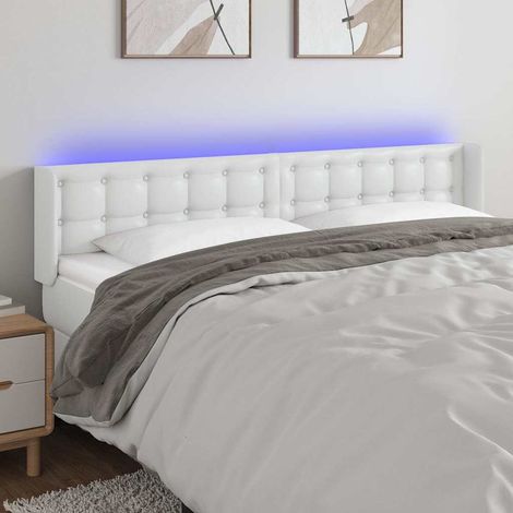 vidaXL Cabecero con LED cuero sintético blanco 203x16x78/88 cm (1/5)