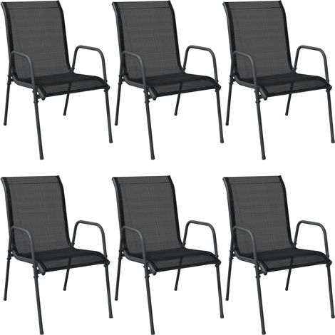 INLIFE Chaises de jardin 6 pcs Acier et textilène Noir (1/4)