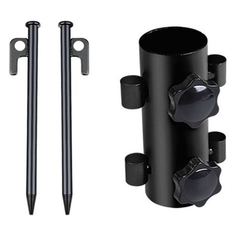 Bevestigingsbeugel voor luifelstokken - Bevestigingsbeugel voor tentstokken - Bevestigingsbeugel voor parasolstokken - Inclusief één basis en twee 20 cm lange stalen spijkers - Geschikt voor tenten, z (1/5)