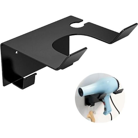 Support Seche Cheveux,Colle + vis double installation Support de Sèche-Cheveux en Acier Inoxydable sans Perçage Support Mural Universel pour avec de Câble et Crochet (1/4)